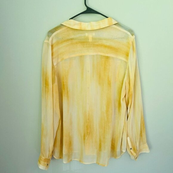Chico's Gold Watercolor Snap Front Blouse SZ 2 - Picture 4 of 6